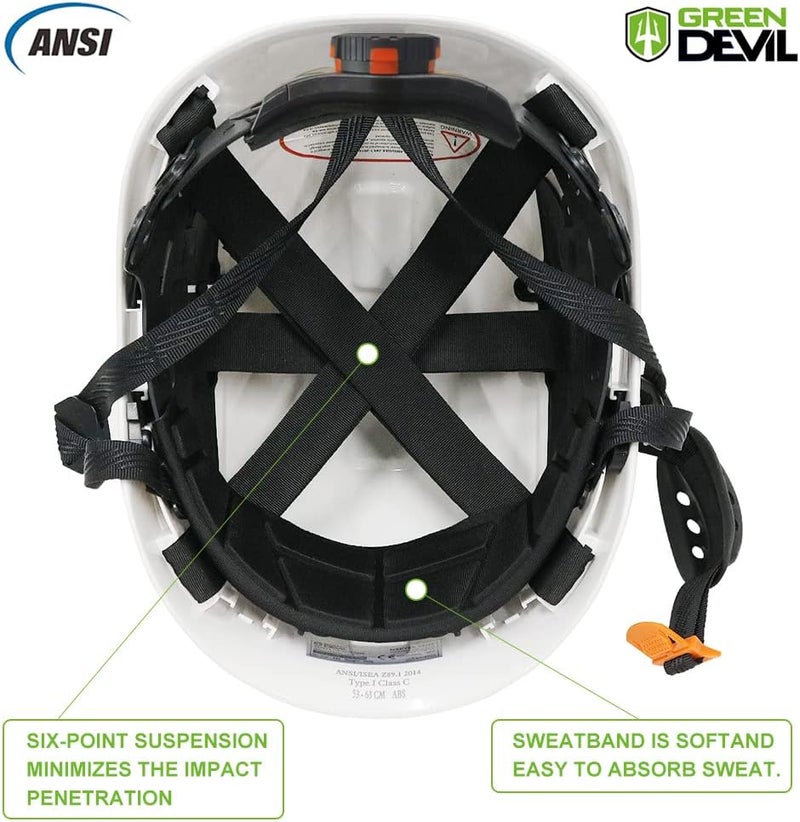 GREEN DEVIL Safety Helmet Hard Hat Adjustable Lightweight Vented ABS Work Helmet 6-Point Suspension ANSI Z89.1 Approved Ideal for Industrial & Construction - Image 5